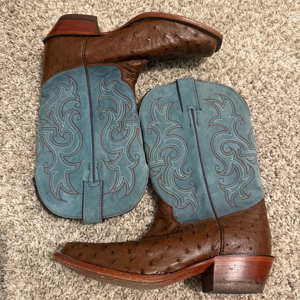 Justin Men Style 3237 Full Quill Ostrich Blue Western Boots 7.5B Right/8C Left